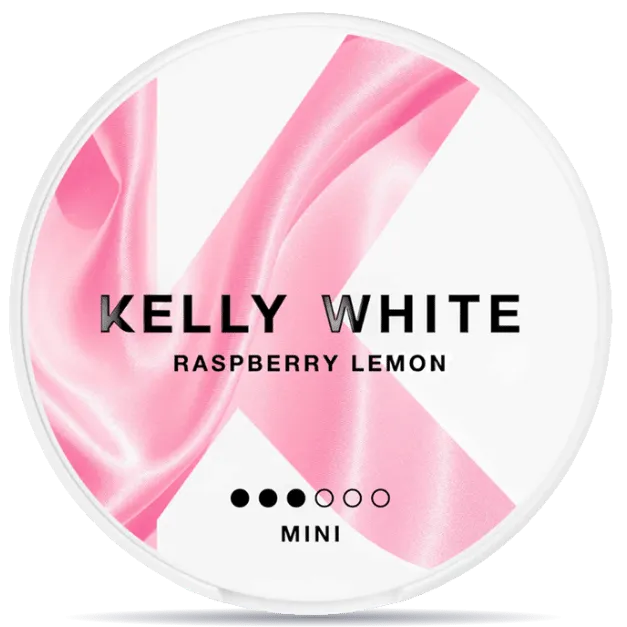 Kelly White Raspberry Lemon Mini nicotine pouches can, fruity raspberry and lemon flavor tobacco-free mini nicotine pouch packaging