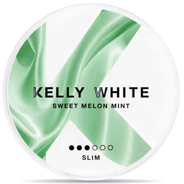 Kelly White Sweet Melon Mint Slim nicotine pouches can, melon and mint flavor tobacco-free slim nicotine pouch packaging