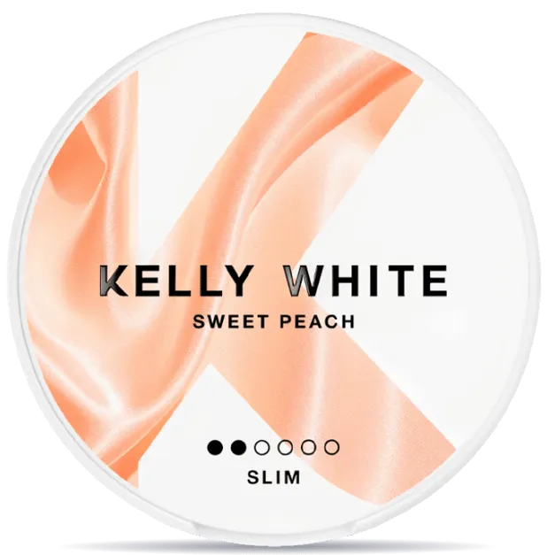 Kelly White Sweet Peach Slim 3.6mg nicotine pouches can, peach flavor tobacco-free slim nicotine pouch packaging