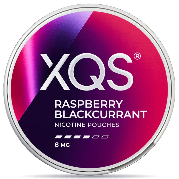 XQS Raspberry Blackcurrant nicotine pouches can 8mg strength fruity berry flavor
