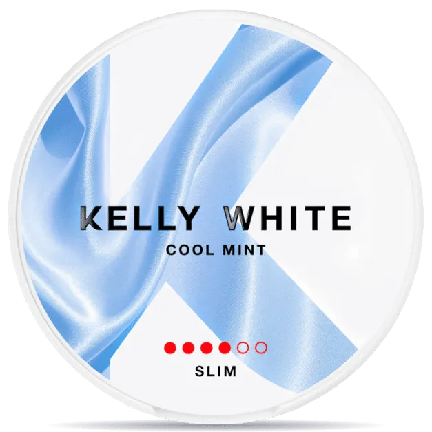 Kelly White Cool Mint Slim 8.4mg nicotine pouches can, refreshing mint flavor tobacco-free slim nicotine pouch packaging