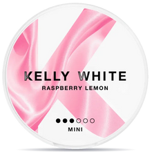 Kelly White Raspberry Lemon Mini nicotine pouches can, fruity raspberry and lemon flavor tobacco-free mini nicotine pouch packaging