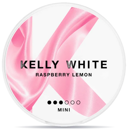 Kelly White Raspberry Lemon Mini nicotine pouches can, fruity raspberry and lemon flavor tobacco-free mini nicotine pouch packaging