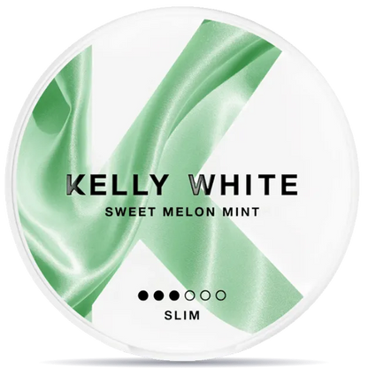 Kelly White Sweet Melon Mint Slim nicotine pouches can, melon and mint flavor tobacco-free slim nicotine pouch packaging