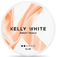 Kelly White Sweet Peach Slim 3.6mg nicotine pouches can, peach flavor tobacco-free slim nicotine pouch packaging
