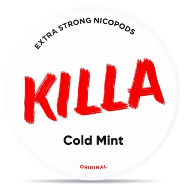 KILLA Cold Mint 12,8 mg nicotine pouches can, extra strong mint flavor tobacco-free nicopods packaging