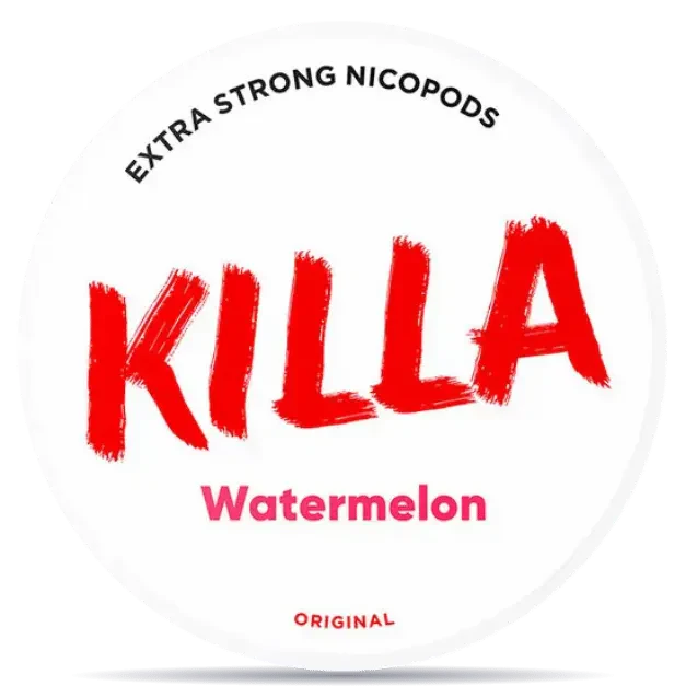 KILLA Watermelon 12mg nicotine pouches can, extra strong sweet watermelon flavor tobacco-free nicopods packaging