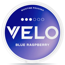 VELO Blue Raspberry Slim nicotine pouches can with blue raspberry flavor, and 8 mg of nicotine per pouch