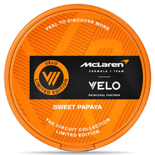 VELO McLaren Sweet Papaya nicotine pouches limited edition can